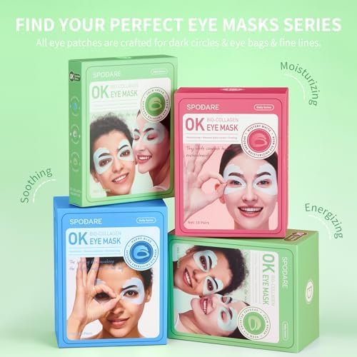 OK Shape Eye Masks, 360° Fit Under Eye Patches with Collagen and Lavender Flower Extract, Firming Eye Masks for Puffy Eyes, Wrinkles, Self Care Gifts for Women - 6 Pairs, Calm Green