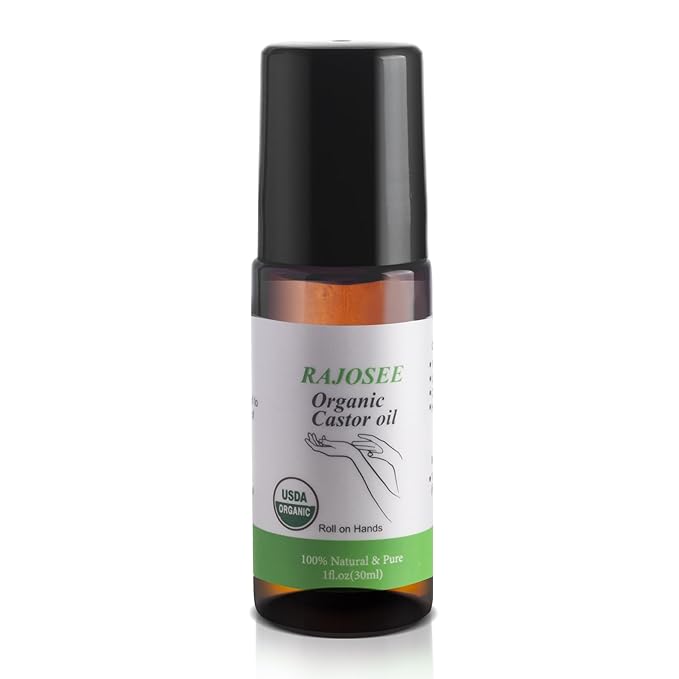 Castor Oil Roll on in Glass Bottle, Certified Organic Castor Oil Roller for Body Hair Skin Lip Eyebrow Pure Organic Cold Pressed Essential Oil - 1fl.oz