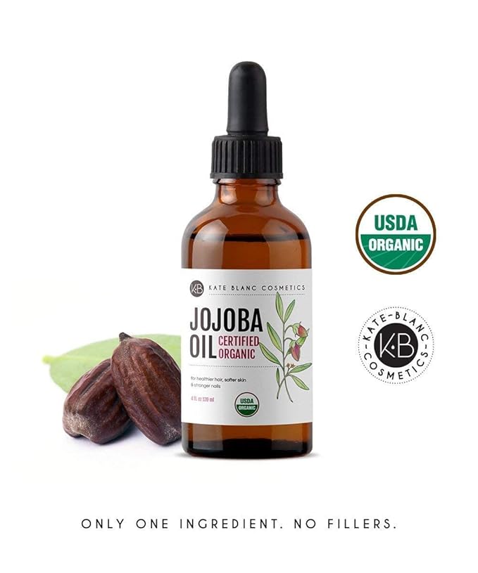 Kate Blanc Cosmetics Organic Jojoba Oil for Hair, Skin & Face (2oz, 100% Pure, Cold Pressed, Natural). Gua Sha Oil for Face & Dermaplaning