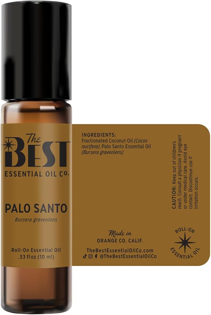 The Best Palo Santo Essential Oil Roll-On- Premium Grade- Pre-Diluted in Coconut Oil- Ready to Use- 10 ml (.33 fl oz)