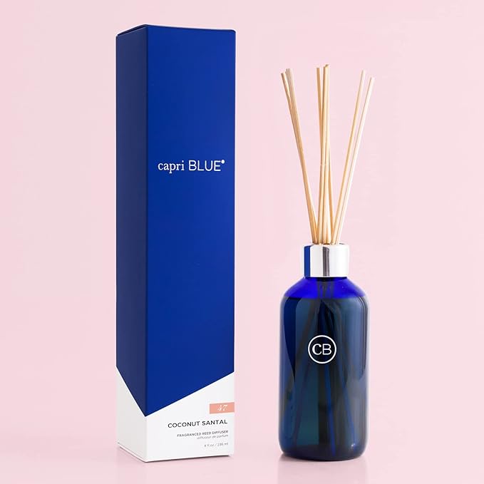 Capri Blue Coconut Santal Reed Diffuser Set - Includes Reed Diffuser Sticks, Fragrance Oil, and Glass Bottle - Luxury Scented Room Fresheners - Cobalt Blue (8 fl oz)
