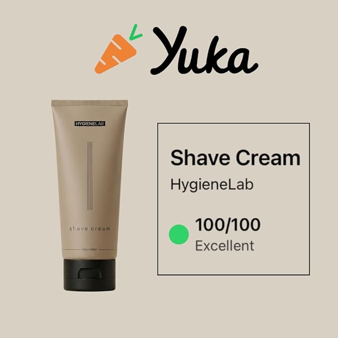 HygieneLab Shaving Cream, Yuka Rated 100/100 – Fragrance-Free, Non-Toxic Formula with Aloe Vera & Shea Butter, Hydrating for Sensitive Skin, Helps Reduce Razor Burn (6.76 oz)