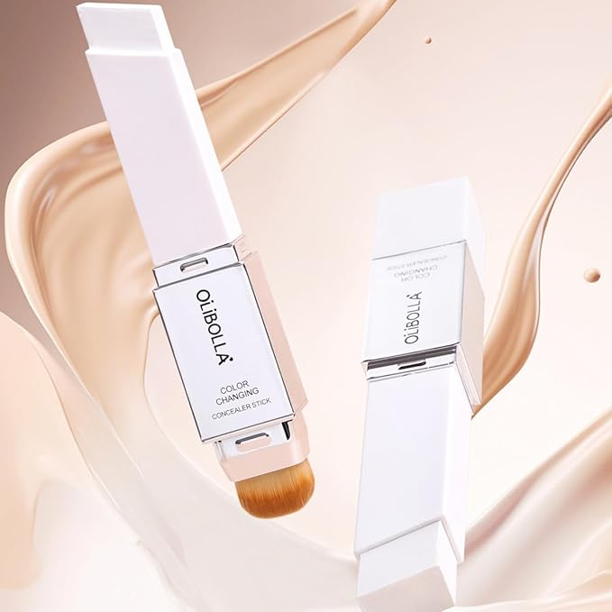 2 in 1 Color-Changing Foundation Stick, Weightless, Skin fit, Satin Glow Finish, Coverage Finish Base Makeup - Dual-Ended with Brush (03#Classic Ivory)