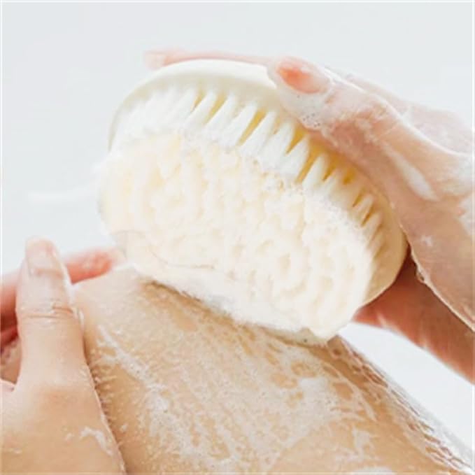Bamboo Dry Body Brush Back Scrubber for Shower Handheld Bath Massage Brushes with Silicone Nodes Natural Bristle Brushing Exfoliator