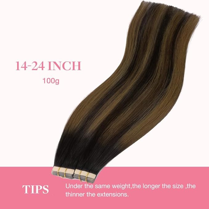 GOO GOO Tape in Hair Extensions Human Hair, 2/6/2 Balayage Dark Brown to Chestnut Brown, 20inch 100g 40pcs, Skin Weft Seamless Invisible, Silky Straight with Thick Ends, Remy Human Hair