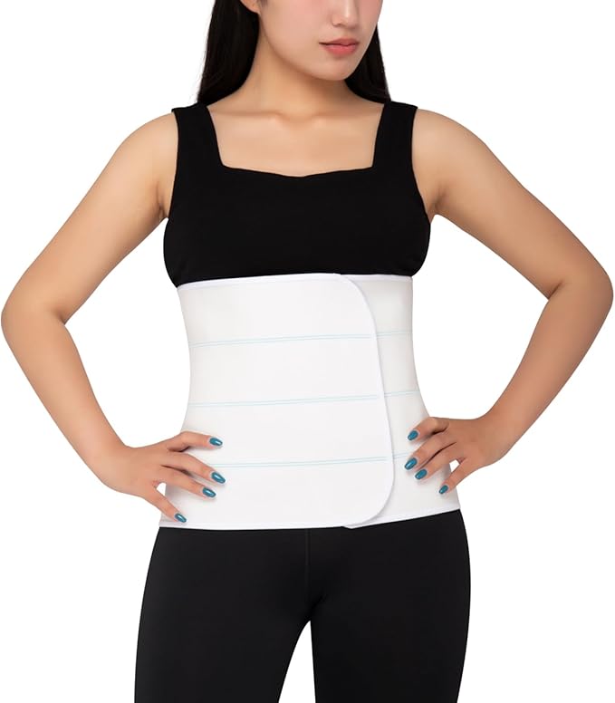 S Abdominal Binder Post Surgery for Men and Women, 12" High Postpartum Tummy Tuck Belt Provides Bariatric Stomach Compression, High Elasticity, Breathable - (30" - 45") 4 PANEL White