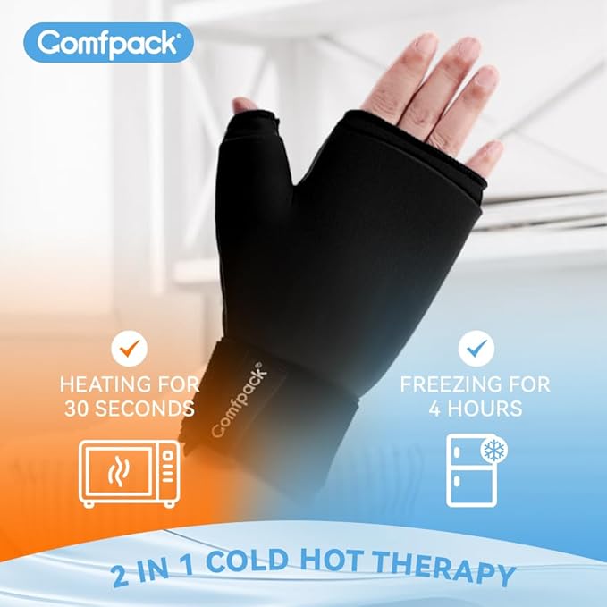 Hand Ice Pack Gloves for Arthritis, 2PCS Wearable Thumb Ice Pack Wrap, Hot Cold Compress Wrist Cold Pack Wrap for Carpal Tunnel Relief, Pain Relief for Tenosynovitis, Swelling, Surgery