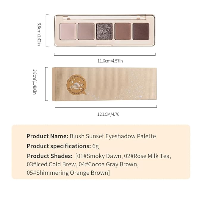 5 Color Eyeshadow Palette, Matte and Shimmer Powder Makeup, Highly Pigmented Blendable Shadows, Long-Lasting Waterproof, Natural Nude Brown Pink Shades C05