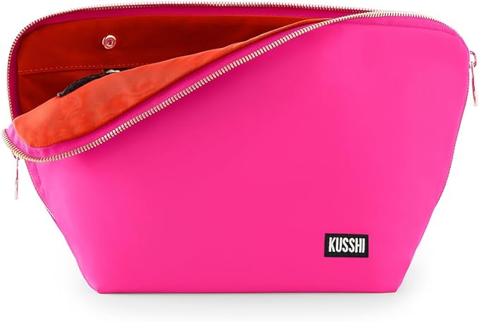 KUSSHI Washable Travel Makeup & Cosmetic Bag - Brush Organizer Sold Separately (Vacationer, Bubble Gum Pink/Orange)