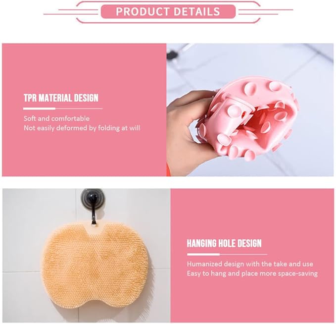 Shower Foot Back Scrubber Massage Pad, 2025 New Shower Foot Scrubber Mat Foot Back Cleaning Pad, Upgrade Shower Foot Scrubber Mat with Non-Slip Suction Cups Back Exfoliating Bath Wash Pad (Pink)