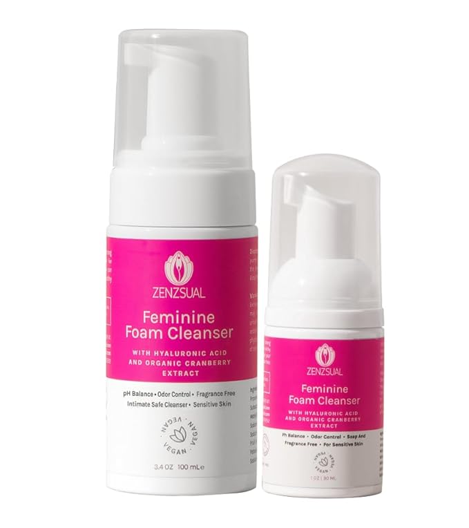 ZENZSUAL Feminine Foam Cleanser with Hyaluronic Acid & Organic Cranberry Extract – pH Balanced Feminine Wash for Sensitive Skin, Fragrance-Free Vaginal Cleanser, Hypoallergenic Intimate Care, 3.4 oz