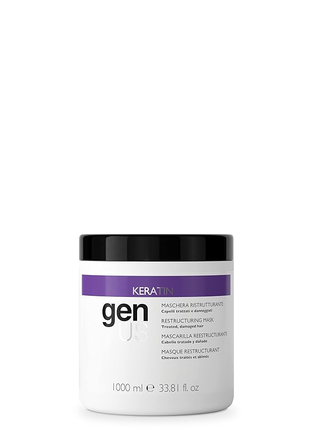 Genus Keratin Restructurizing Mask - Enriched with Silk Proteins, Caviar and Collagen, Bestows Brilliance & Strength, Frizz Control, Suitable for Treated & Damaged Hair Types - 1000ml
