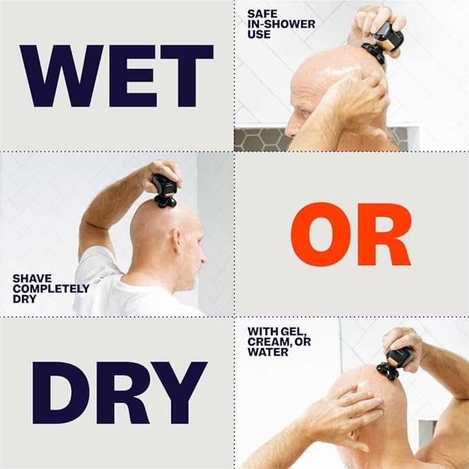 Freebird FlexSeries Electric Head & Body Hair Shaver, Mens Cordless Rechargeable Wet & Dry Skull, Bald Head, Back, Groin Waterproof Razor (FlexSeries, Shaver Kit with One Blade Refill)