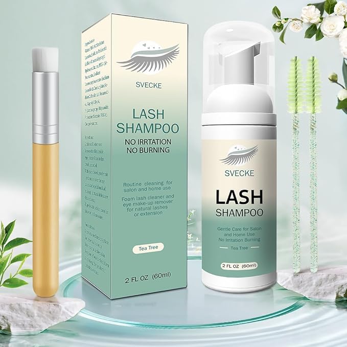 Lash Shampoo Kit Eyelash Extension Cleanser, Eyelash Shampoo for Lash Extensions, Lash Cleaner Eyelid Foam Cleaning Kit for Salon Home Use (Tea Tree)