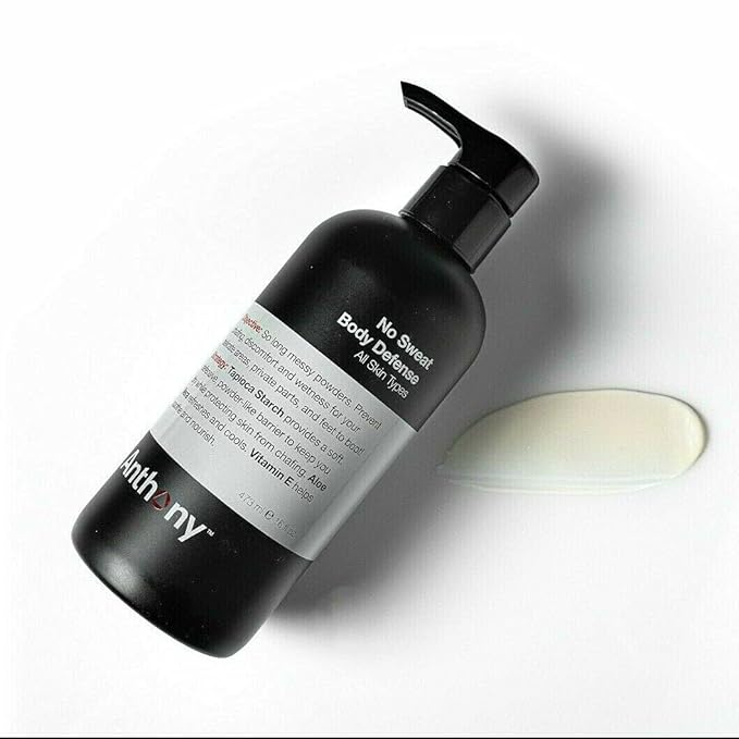 Anthony No Sweat Body Defense Deodorant for Men, Anti-Chafing & Anti-Itch Cream-to-Powder Lotion for Groin, Thighs & Underarms, Talc-Free, Absorbs Moisture, Sweat & Odor Control, 16 fl oz