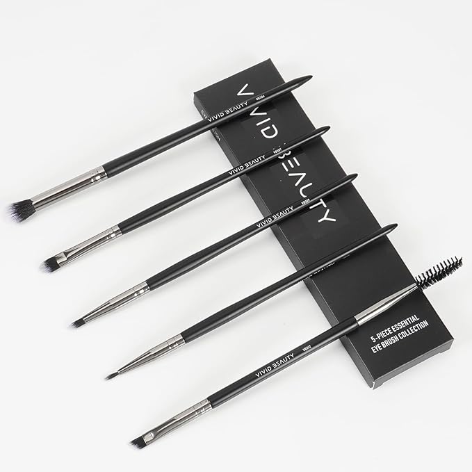 Eye Makeup Brush Set 5pcs, Small Makeup Brush for Eyeshadow, Eyeliner & Eyebrow – Thin Makeup Brush with Blending, Concealer, Detail & Dual-Ended Brow Brushes, Soft Bristles, Travel Makeup Kit (Black)