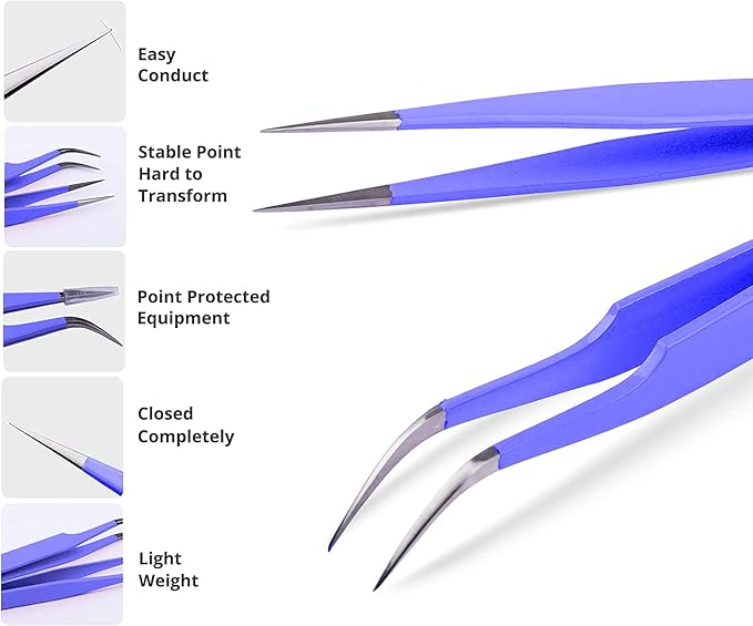 SIVOTE Eyelash Extension Tweezers for Classic & Volume Lashes, 2-Pack, Purple