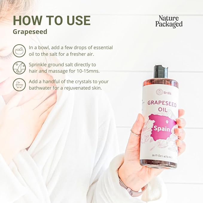Nature Packaged Grapeseed Oil - Pure Grapeseed oil for Skin - 100% Pure Carrier Oil for Hair, Face, and Skin - Direct from EIR Oils in the Beautiful Spanish Countryside (4 Gallons)