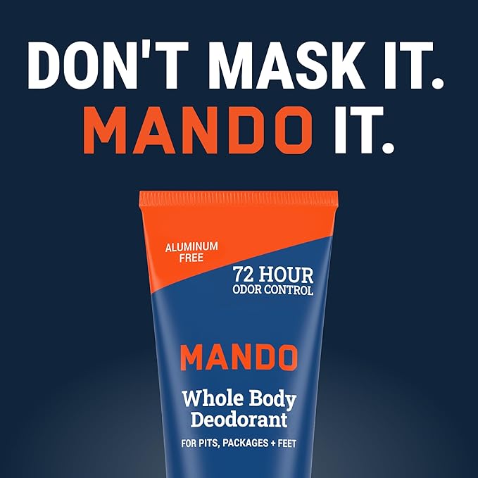 Mando Whole Body Deodorant - Mini Travel Size Invisible Cream Tube - 72 Hour Odor Control - Aluminum and Baking Soda Free, Skin Safe - .5 oz (Pack of 2) (Pro Sport)