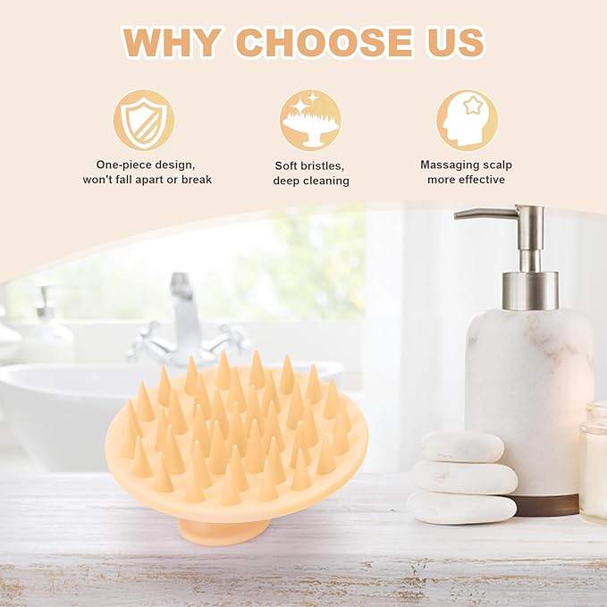 Silicone Scalp Massager Shampoo Brush, Scalp Scrubber for Hair Growth (Salmon Pink)