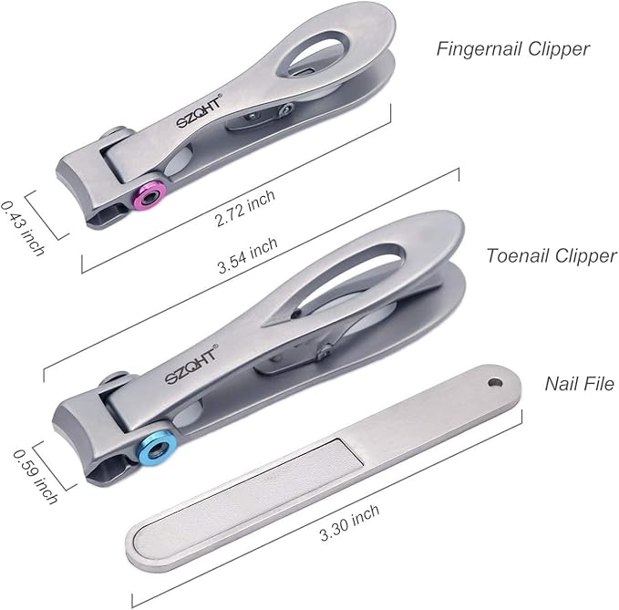 SZQHT Extra Wide Jaw Opening Nail Clippers for Thick Nails Cutter for Ingrown Toenail Clippers & Fingernails Manicure Set,Pedicure Kit,Men & Women(Silver)
