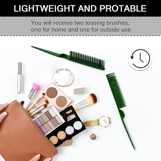 SIMPOR 3 Row Hair Comb for Natural Detangling, Hair Styling Brush, Nylon Bristle Unbraider Teasing Rat Tail Comb for Women Men Green