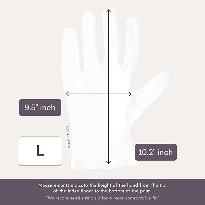 4 Pairs Cottonnerie Basics Cotton Gloves for Dry Hands Sleeping, Moisturizing Gloves Overnight, Hand Moisturizer Gloves, Moisture Gloves for Dry Hands Overnight, Sleeping Gloves, Large