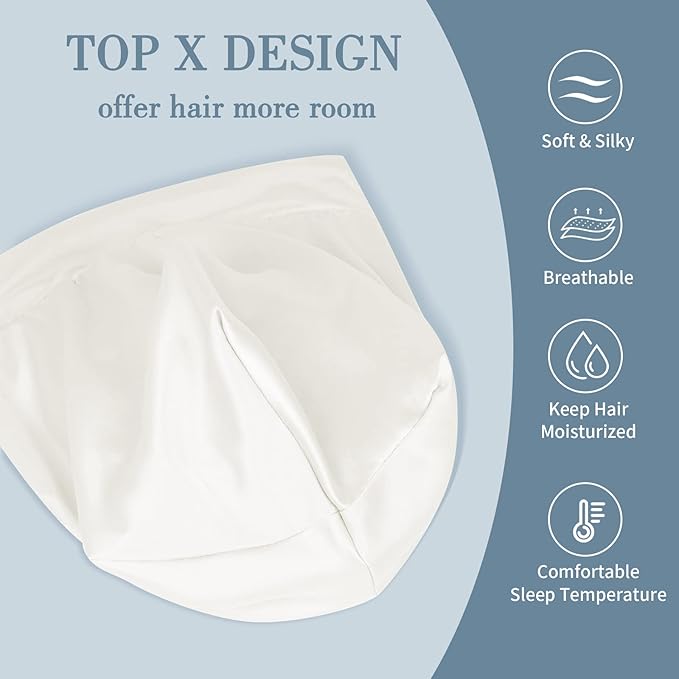 Fittia Satin Hair Bonnet for Sleeping, Silky No Frizzy for Curls Care, Adjustable Strap for Non-Slip, Dreadlocks Cap for Women&Men