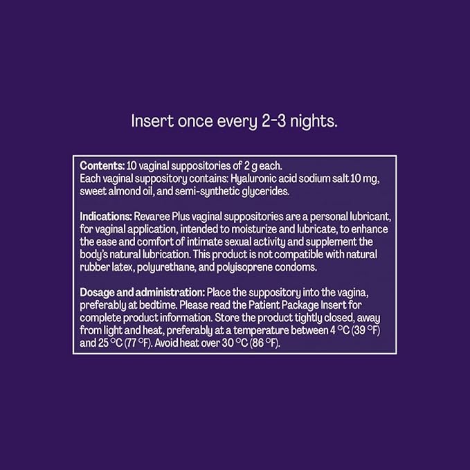 Revaree Plus by Bonafide. Vaginal Moisturizer with 10mg Hyaluronic Acid & Soothing Sweet Almond Oil. — 1-Month Supply (10 Inserts)