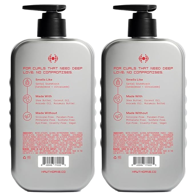 Hawthorne Curl Bounce Conditioner for Curly Hair. Mens Curly Hair Conditioner with Shea Butter, Avocado Butter, and Coconut Oil to Nourish & Strengthen. Sulfate Free, Paraben Free. 16 fl oz. 2-Pack.