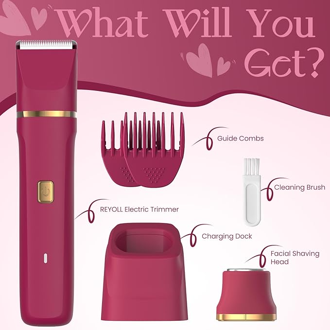 Electric Bikini Trimmer for Women - Waterproof Pubic Hair Trimmer & Facial Shaver, Rechargeable Cordless Electric Razor with Ceramic Blades, IPX7 Shower-Safe for Sensitive Skin, Gift for Her