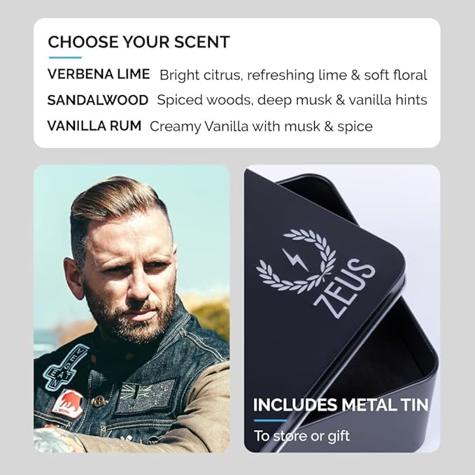 ZEUS Starter Beard Wash & Beard Oil Kit for Men, Softens, Hydrates & Moisturizes Facial Hair, Promotes Healthy Growth & Shine (Made In USA) Sandalwood