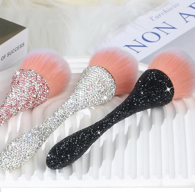 Nail Dust Brush for Acrylic Nails, Luxury Full Gems Soft Brush Nail Art Dust Powder Remover Makeup Brushes Manicure Brush Clean Up Tools Nail Art Brush White