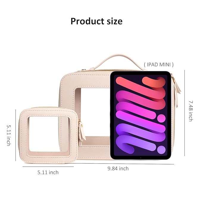 LETGO Clear Makeup Bag Organizer, Travel Toiletry Bag Cosmetic Case for Women, Portable Make Up Skincare Pouch Car Organizer Bag with Zippers for Essentials(Large-Beige)