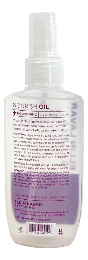 Ellin LaVar Textures NourishOil with Maracuja & Passion Fruit Seed Oil - Dry Oil Care for Hair & Scalp | Vitamin A, C, B-Complex | Nourish & Trap Moisture (4 oz)