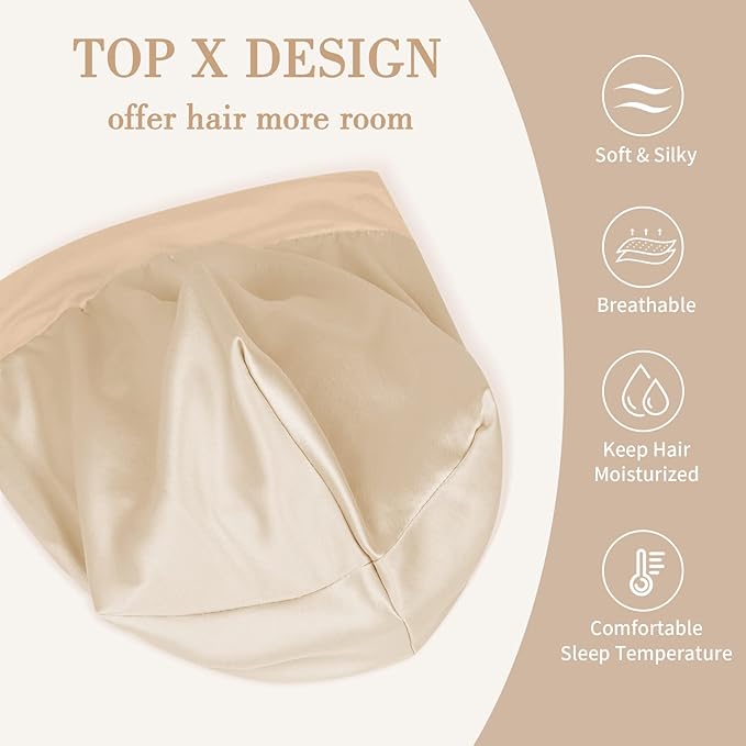 Fittia Satin Hair Bonnet for Sleeping, Silky No Frizzy for Curls Care, Adjustable Strap for Non-Slip, Dreadlocks Cap for Women&Men Taupe