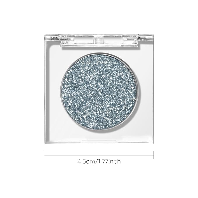 KYDA Single Glitter Eyeshadow, Cyan Blue Silver Eyeshadow, Lasting Blendable Shimmer Eyes Shadow, Sparkling Eyes Glitter, Soft Buildable Glossy Color, Wet Look Effect, Blue Stone