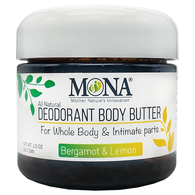MONA All Natural Whole Body Deodorant Cream for Women & Men | For Private Parts | Aluminum & Baking Soda Free with Natural Fragrance | Bergamot & Lemon 2.0 oz (Pack of 1)