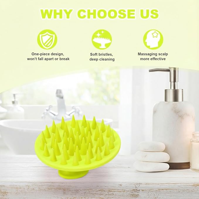 Silicone Scalp Massager Shampoo Brush, Scalp Brush for Hair Growth & Dandruff Removal, Hair Scrubber Scalp Stimulator Exfoliator Brush with Soft Bristles for Wet Dry Scalp Care (Fluorescent Green)