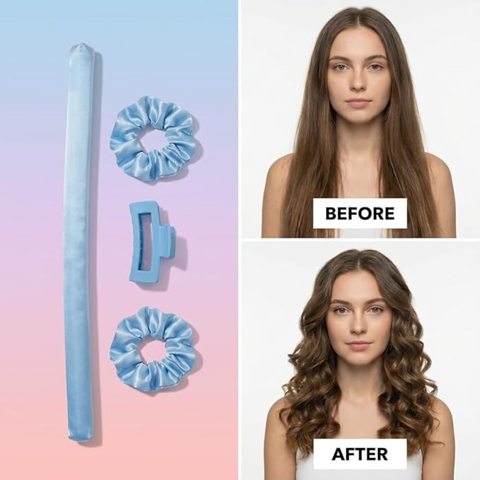 My Beauty Spot 4-Piece Ultra-Soft Satin Heatless Curling Set - Overnight No Heat Hair Curler Rod for Medium to Long Hair - Includes 2 Scrunchies & Clip