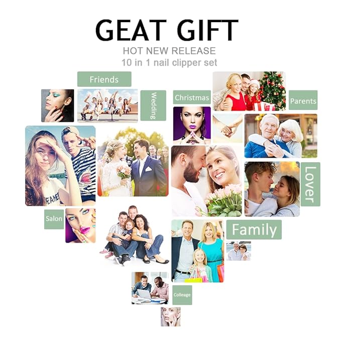 Manicure Set 10 in 1 Stainless Steel, Nail Clippers Scissors Pedicure Tools Kit - Portable Travel Grooming Kit for Men and Women with Leather Case (Jade Green)