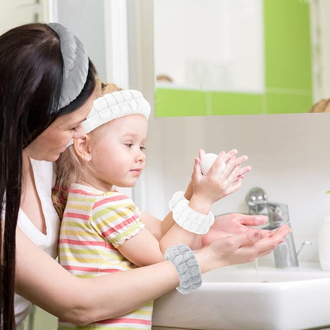 Face Washing Headband and Wristband Set of 2, Microfiber Spa Wristbands with Holder, Absorbent Wrist Scrunchies