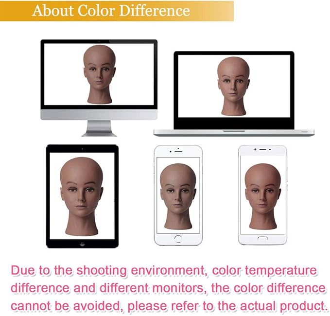 Bald Female Mannequin Head with Eyelash Training Head Wig Head Professional Cosmetology for Wig Making and Display Hat Helmet Glasses or Masks Display Head Model with Free T-Pins (Dark Brown)
