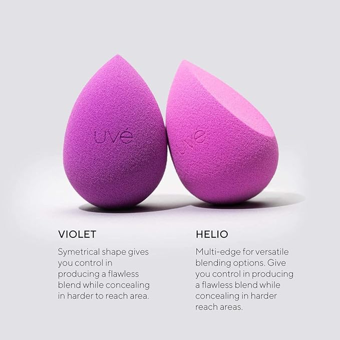 Makeup Blender Sponge Set, Streak Free Application of Liquid, Powder & Cream Foundation, Professional Complexion Blending Tool, Cruelty Free, Vegan, Latex Free, Pack of 3 (1 Helio, 2 Violet)