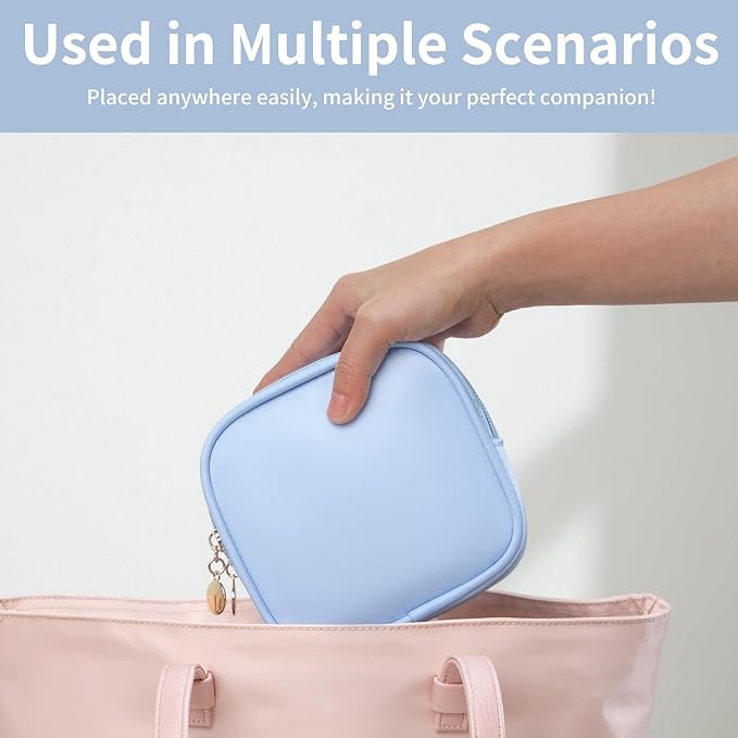 Small Makeup Pouch, Double Zipper Cosmetic Bag, Travel Makeup Bag, Cute Makeup Bag for Purse, Mini Toiletry Bag (blue)