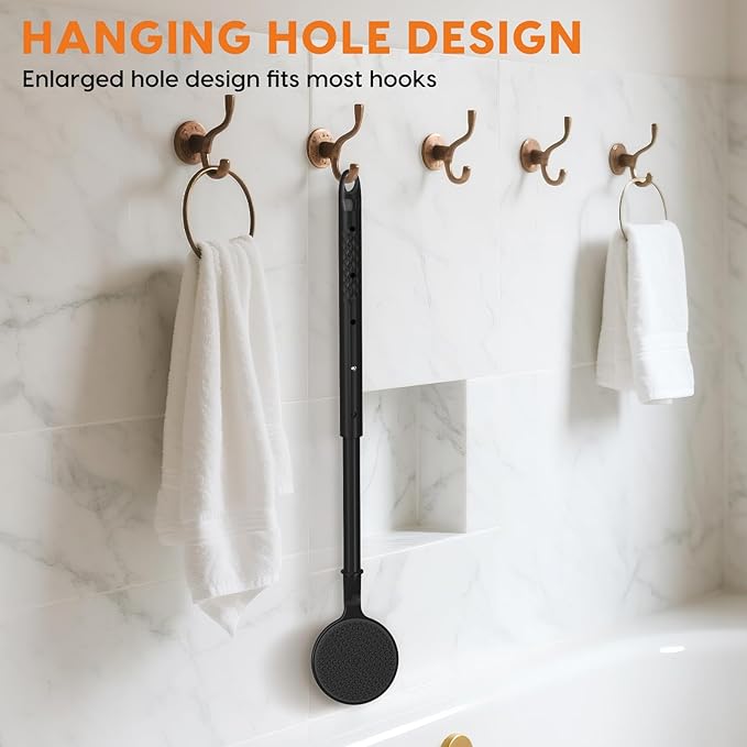 Back Scrubber for Shower, 24in Adjustable Handle Body Brush, Double Sided Shower Brush for Shower Exfoliating and Massage Can Produce Rich Foam, Long Handle Back Scrubber for Men (Circular)