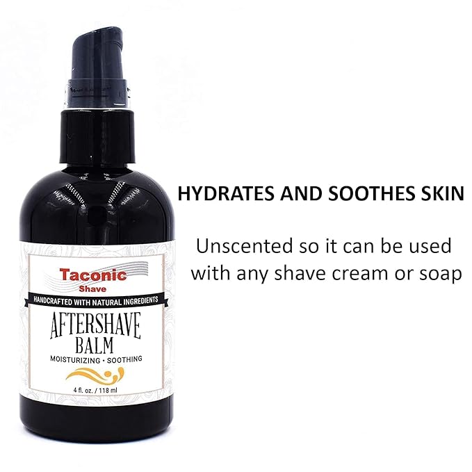 Taconic Shave All Natural Alcohol-Free Aftershave Balm for Men – Unscented Post-Shave Moisturizer for Sensitive Skin – Soothing Irritation Relief – Non-Greasy Formula – Made in USA – 4 oz