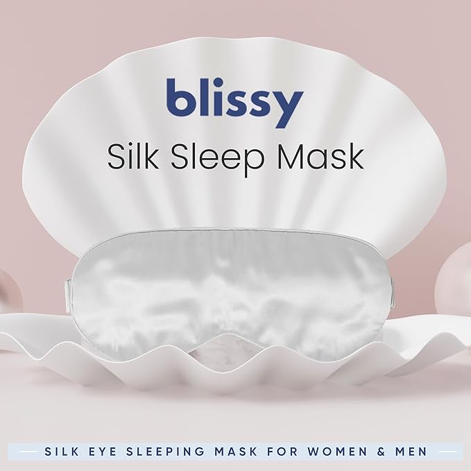 Blissy Silk Sleep Mask - Eye Sleeping Mask for Women & Men for Total Blackout - 100% Pure Mulberry Silk, 22 Momme 6a Fibers - Blindfold Sleep Mask Side Sleeper Eye Cover (Silver)