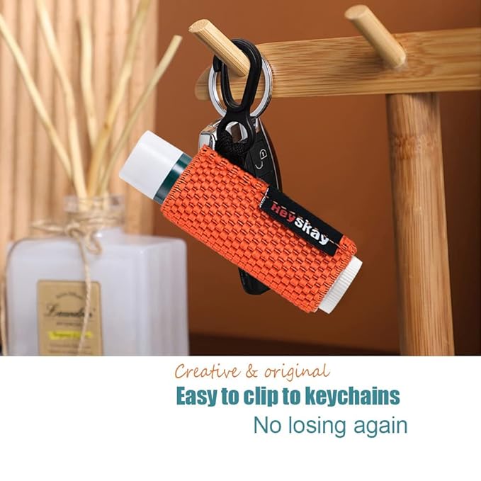 HEYSKAY 5PCS Lip Balm Holder Lipstick Sleeves Keychain Lip Gloss Holder Keychain Chapstick Elastic Sleeves Bulk(Black/Orange/Yellow/Light blue/Watermelon)