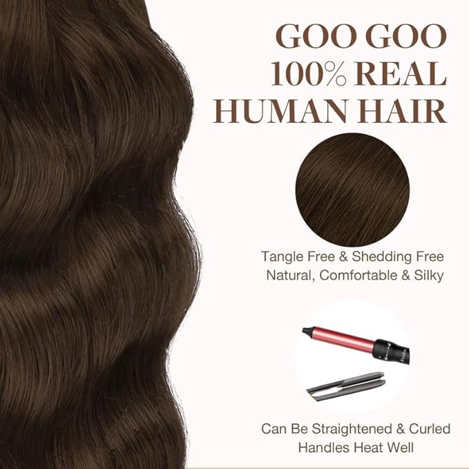 GOO GOO Tape in Hair Extensions Human Hair, 4A Chocolate Brown, 14inch 100g 40pcs, Skin Weft Seamless Invisible, Silky Straight with Thick Ends, Remy Human Hair